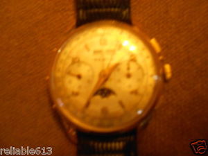 VINTAGE 1950S TRIPLE DATE MOONPHASE 18K GOLD 36MM SEMCA WATCH PRE-OWNED