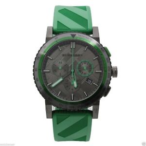 Burberry The City Sport Chronograph Black Check Stamped Dial Green Rubber Mens W
