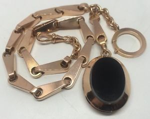 Antique Victorian 1900s 14k 585 Rose Gold Link Locket Watch Fob Chain 47 Grams