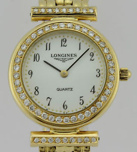 LONGINES 18K GOLD QUARTZ BEZEL DIAMONDS