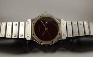 orologio Cartier Octagon mid size automatic bordeaux dial acciaio oro 30mm