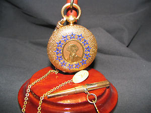 POCKET WATCH (1800s) 18K by Jacot, Embossed GEORGE WASHINGTON-13 SAPPH