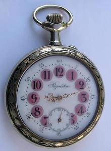 ANTIQUE OVERSIZE REGULATEUR ENAMELED OPEN FACE MEN'S POCKET WATCH SWISS 1900's