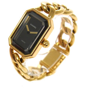 Authentic CHANEL Vintage Premiere Gold Chain Wristwatch 750 K18 Quartz G01267
