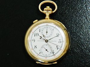 RARE 14K Gold G Locle Split Second Chronograph Pocket Watch Wright Bros Aircraft
