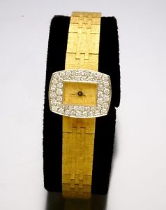 Ladies 18K Yellow Gold Diamond Watch Swiss Rare Back Wind Luxery Dress