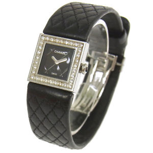 Auth CHANEL Vintage CC Quilted Mademoiselle Wristwatch Diamond Bezel KA00073