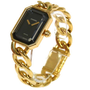 Authentic CHANEL Vintage Premiere Gold Chain Wristwatch 750 K18 Quartz RG00003
