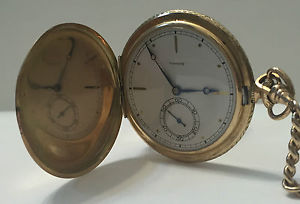 Working Antique Tavannes 14KT Gold Hunter Case Pocket Watch with Gold Chain