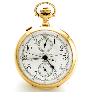 14K Gold C. L. Guinand Split Chronograph with 30-Minute Register Pocket Watch