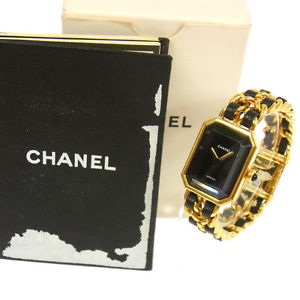 Authentic CHANEL Vintage Premiere Wristwatch Gold Quartz Swiss Made #M A19309