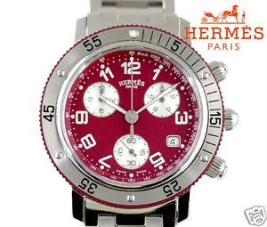 Auth HERMES "Clipper" Chrono Diver CL2.918 SS Quartz, Men's watch