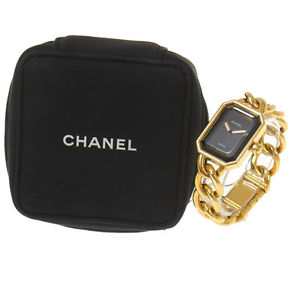 Authentic CHANEL Vintage Premiere Gold Chain Wristwatch 750 K18 Quartz G01485