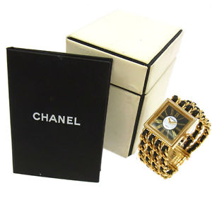 Auth CHANEL CC Mademoiselle Watch Wristwatch Leather 18K Ladies Vintage YG00131