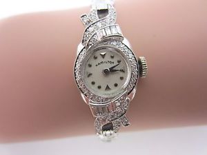 Vintage Hamilton Ladies 14k white gold diamond watch 1 carat
