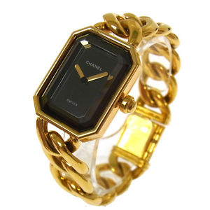 Authentic CHANEL Vintage Premiere Gold Chain Wristwatch 750 K18 Quartz YG00110