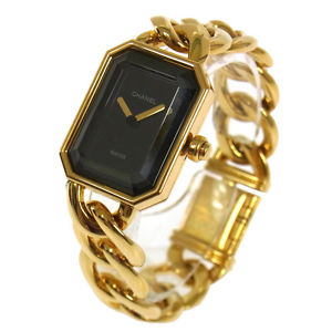 Authentic CHANEL Vintage Premiere Gold Chain Wristwatch 750 K18 Quartz RG00006