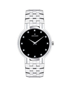 BNWT Movado Men's Swiss Diamond Stainless Steel Bracelet Watch 38MM 0606237
