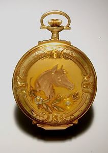 Rare Gold Illinois Watch with Horse Design Vintage 1920s w/ Aristocrat Movement