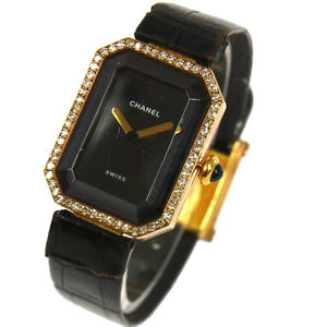 AUTH CHANEL VINTAGE PREMIERE DIAMOND BEZEL WRISTWATCH CROCODILE BELT KA00045