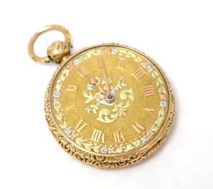 Antique 18th c. English 18kt Yellow Gold Pocket Watch w/ Carved Floral Design