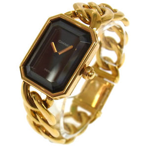 Authentic CHANEL Vintage Premiere Gold Chain Wristwatch 750 K18 Quartz YG00117