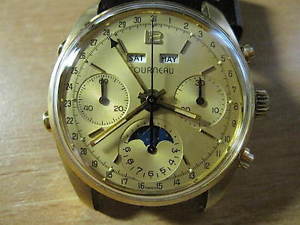 VINTAGE, TOURNEAU 3 REG. 3  DATE, W/MOONPHASE CHRONOGRAPH WRISTWATCH, 18K. VAL88