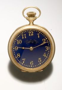 Cobalt Blue Porcelain Dial 14K Gold Hampden Gold Star Enamel Lady’s Lapel Watch