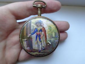 SUPER RARE ENAMEL VERGE FUSEE POCKET WATCH WITH DIAMONDS.ONE OF KIND!