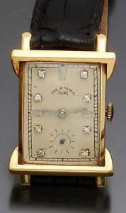 14K Yellow Gold Bar Lugged Diamond Dial Paul Ditisheim Watch CA1940s