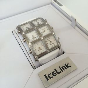 Authentic White IceLink 6Timezone ambassador Watch 1.50 Ct Diamonds.