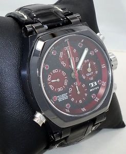 BUTI GALILIEO GMT VERY LIMITED EDITION 18K BLACK GOLD RED RUBIES DIAL BOX PAPERS