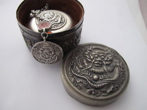 ANTIQUE VERGE FUSSE SILVER POCKET WATCH DRAGON BOX CHINA MARKET PHOENIX DIAL