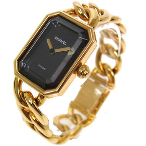 Authentic CHANEL Vintage Premiere Gold Chain Wristwatch 750 K18 Quartz YG00133