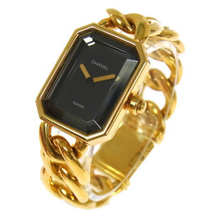 Authentic CHANEL Vintage Premiere Gold Chain Wristwatch 750 K18 Quartz A13675