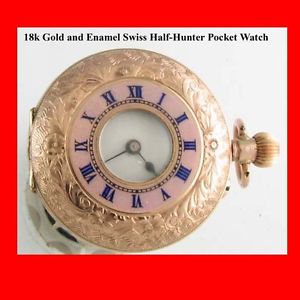 Mint 18k Gold 15J Half-Hunter Victorian Watch 1900