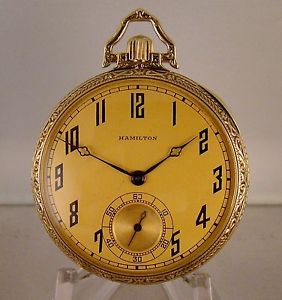 ANTIQUE HAMILTON 922 23j 14k SOLID GOLD OPEN FACE SIZE 12sPOCKET WATCH YEAR 1925
