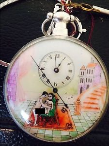 Museum Antique Vintage Erotic Swiss Made Chinese Duplex Mechanical Pocket Watch