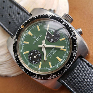 Vintage Croton Chronomaster Aviator Sea Diver Chronograph w/Rare Mint Green Dial