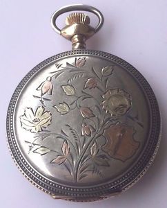1906 Waltham Pocket Watch .925 Sterling/TriGold Inlay 16S 14916941 Hunter Case