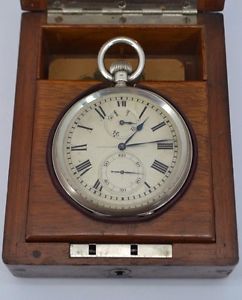 1910's Ulysses Nardin Watch Power Reserve Dial Silver Case Wood Box Papers Glass