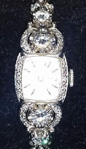 Hamilton Diamond Ladies Watch VINTAGE two .42 ct dmds/two .15 ct dmds APPR $8500