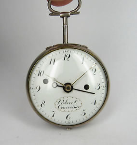 Antique Robert & Courvoisier pocket watch, alarm verge, solid silver, excellent