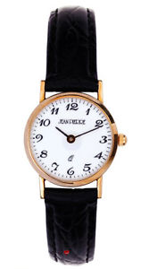 Womens 9ct Gold Wrist Watch on Black Leather Strap