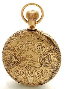 New Columbus 16-Size 14K Gold Beautifully Engraved Hunter Case Pocket Watch