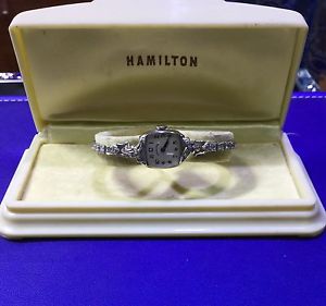 Beautiful Art Deco Ladie's Halmiton 14K White Gold Diamond Watch