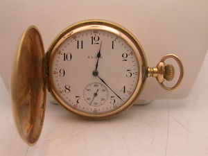 ELGIN 14K GOLD HUNTING CASE 17J POCKET WATCH DIAMOND COVER 50MM