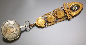 Special Verge Fusee Silver Multi-Gold Inlay Watch with Matching Gilt Chatelain