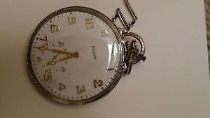 Very Rare 1927 14k Solid White Gold Elgin 21 Jewel Pocket Watch, 45mm, 59.4grams