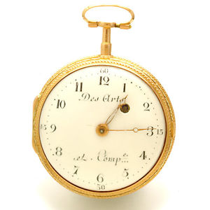50mm 18K Multi-Gold Repousse Verge Pocket Watch by Des Arts of Geneva CA1770